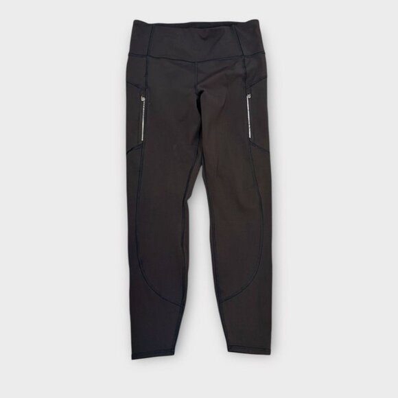 Athleta Ranier Tight Medium Black Fleece Lined Leggings Pockets Running Warm - Picture 3 of 8